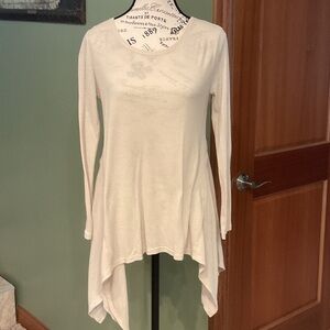 Elegant Tan/Beige Asymmetrical Hem Top, Size S